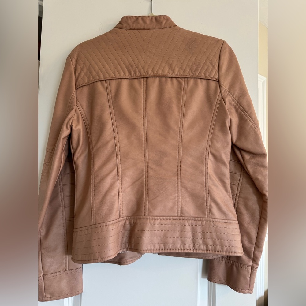 GUESS Leather Moto Jacket Blush Pink Y2k Biker Bomber Rose Gold - Picture 3 of 12